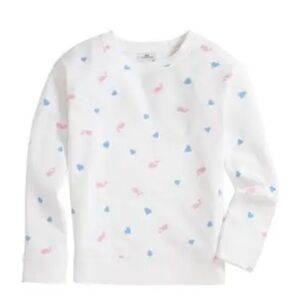 Vineyard Vines White Crewneck Sweatshirt with Heart/Whale Print, M